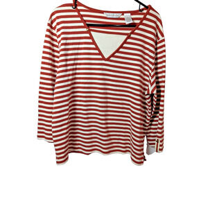 Drapers & Damons Pullover Knit Top Shirt Women's Striped Brown Cream Size XL EUC